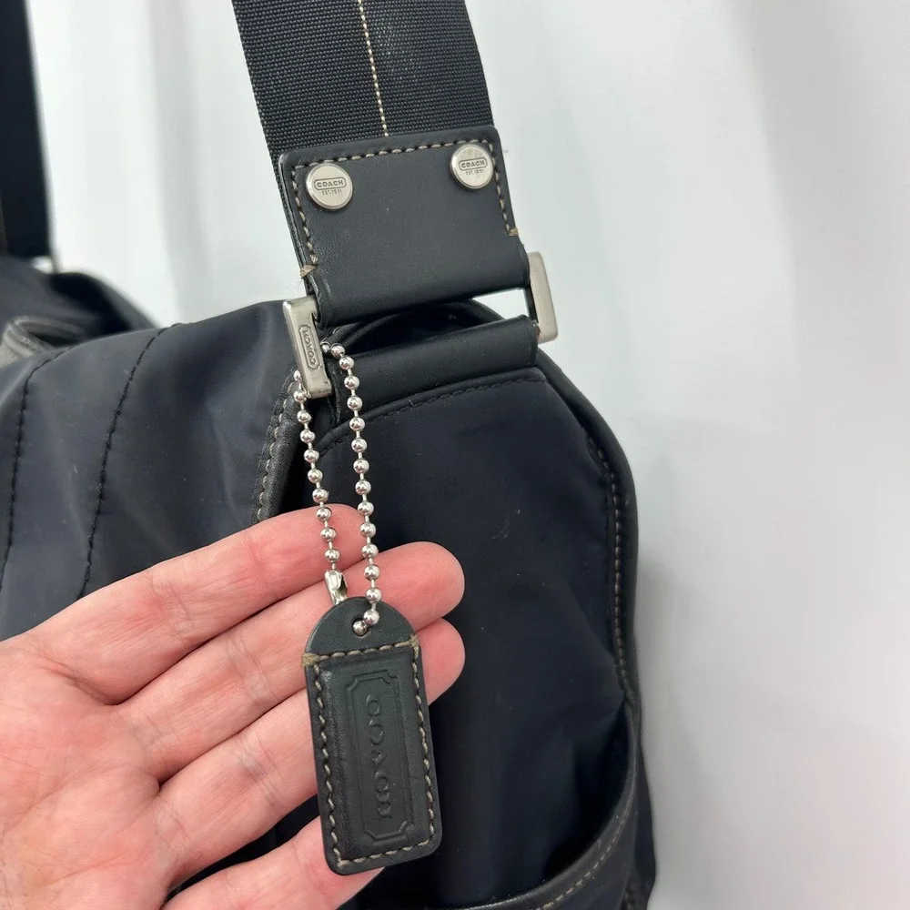Coach Leather Trim‎ Nylon Messenger Bag Black Adjustable Strap